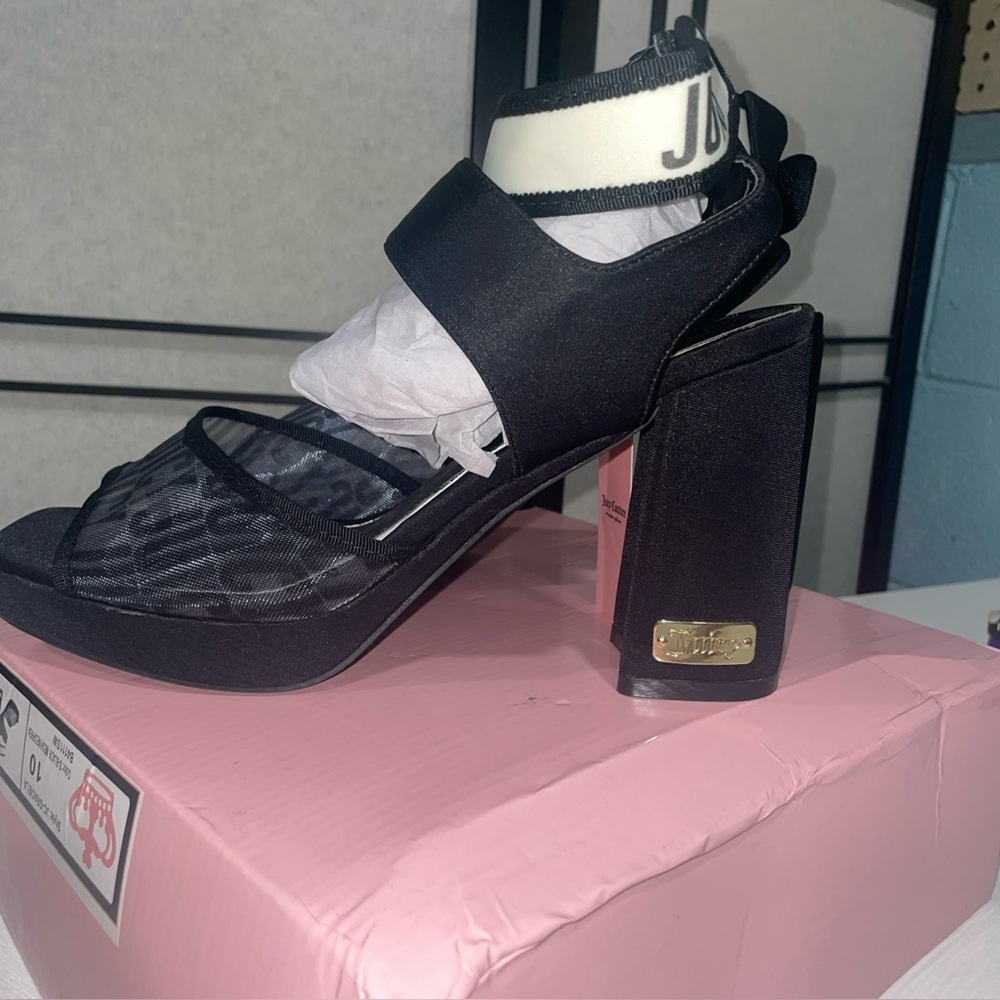NEW Juicy Y2K Graciela Black Mesh Platform Block Heel Sandals Chunky Glam Sz 10 - Picture 7 of 11